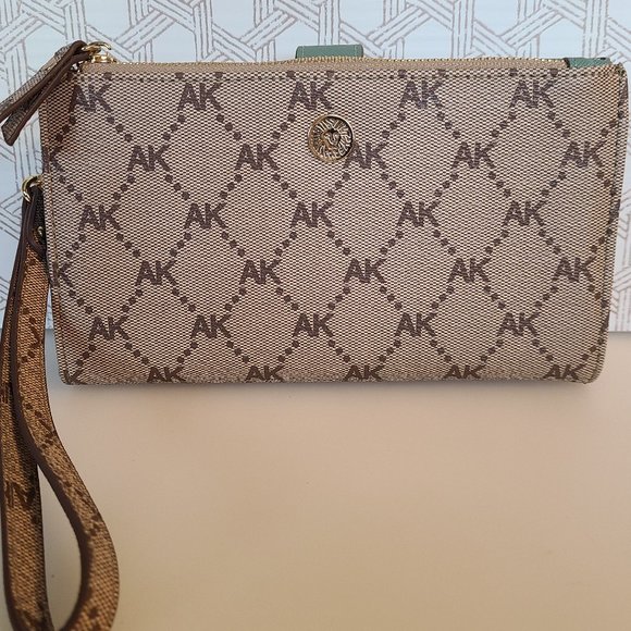 Anne Klein Logo Wristlet Tan & Soft Blue - Picture 1 of 9